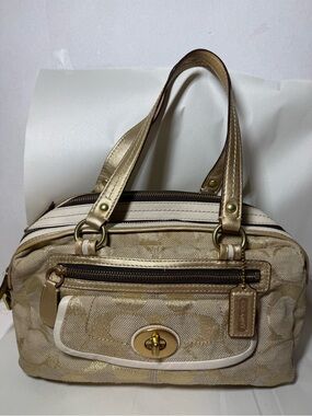 Vintage Coach Signature Bonnie Lurex Linen Satchel Gold Bag 13502
